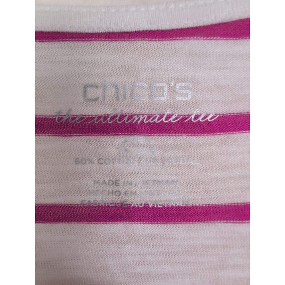New Chicos The Ultimate Tee purple white striped open cardigan Size 3/XL Coastal - Picture 3 of 7